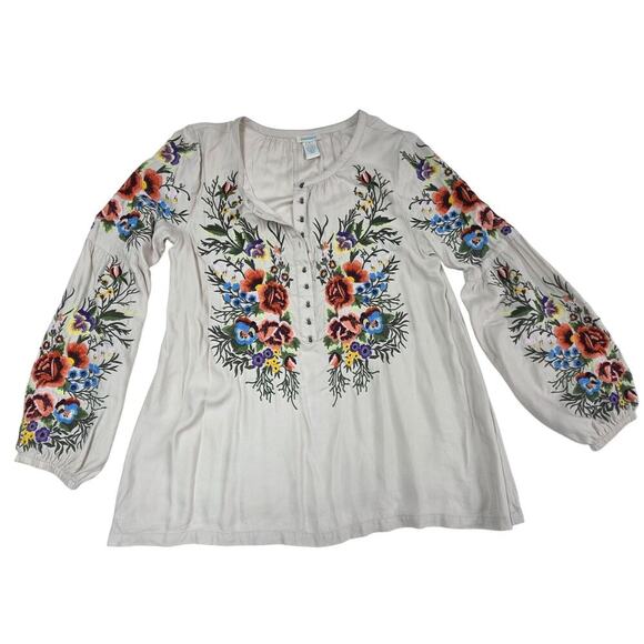 VTG 1990s–2000s Sundance White Embroidered Modal Peasant Blouse M - Picture 3 of 8